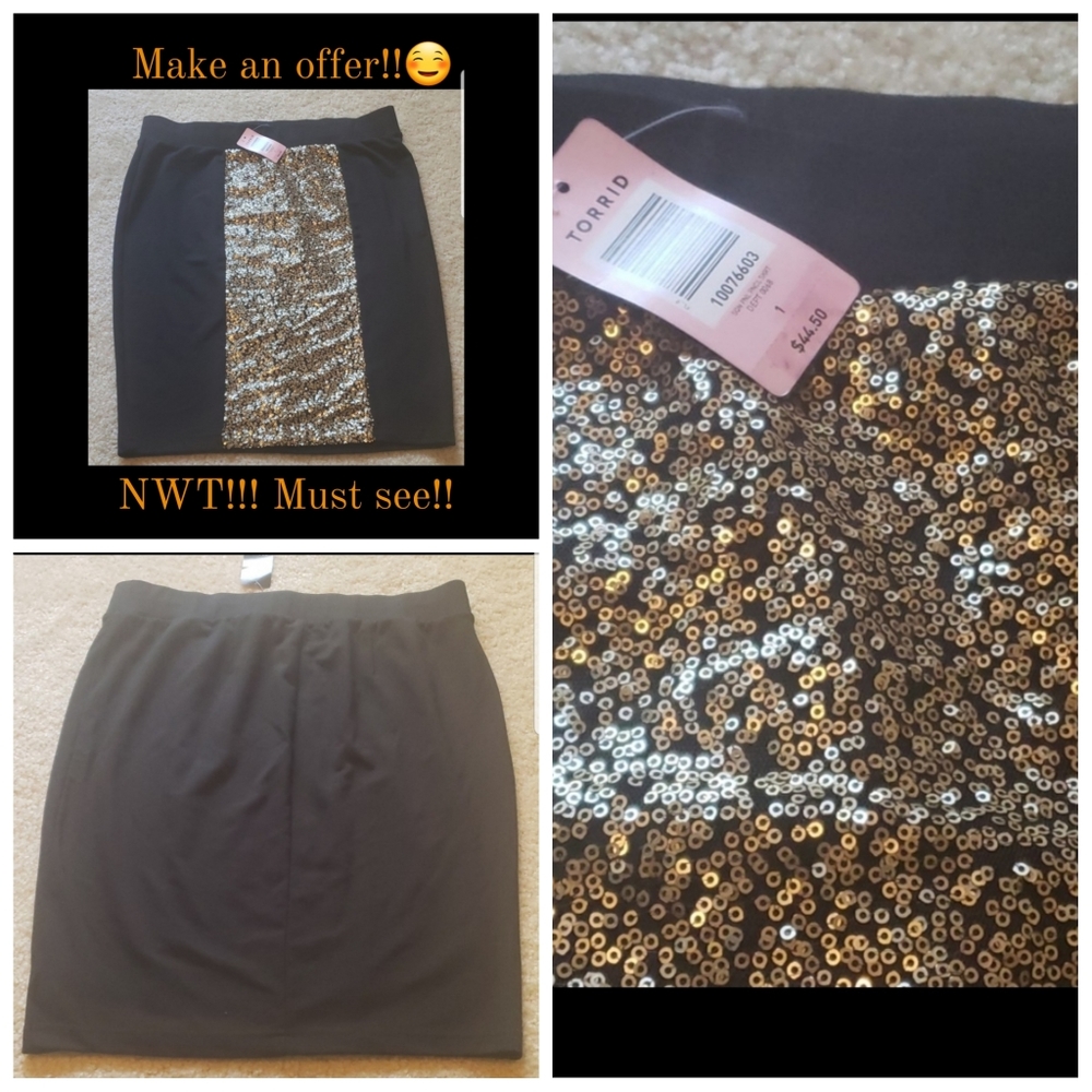 NWT!! 🏷️ Torrid, Black/Gold Skirt, Size 1(14/16)